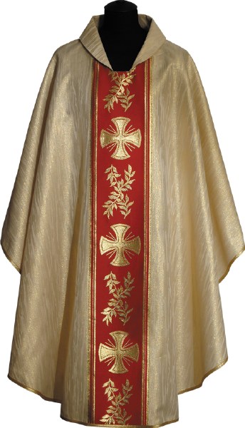 Gold Chasuble with Red Prphrey and Gold cross