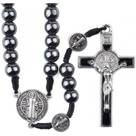 Hematite St Benedict Rosary Beads