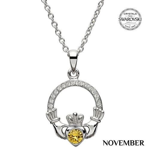 Claddagh Birthstone Necklace With Swarovski Crystals (November)