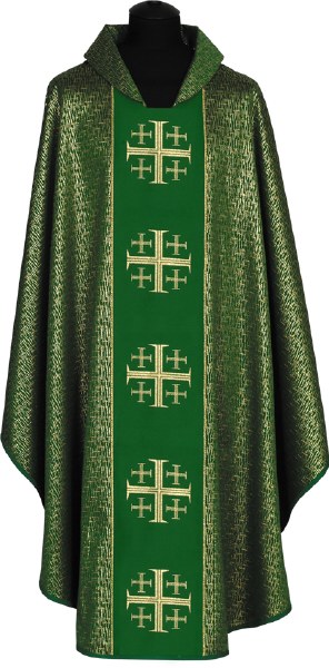 Green Chasuble with Gold Crosses Orphrey