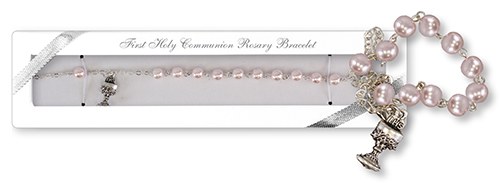 Pink Pearl First HolyCommunion Rosary Bracelet