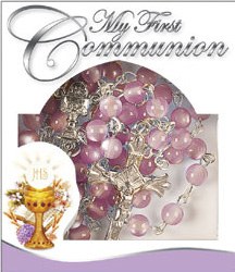 Pink Glass Rosary Beads for First Communion