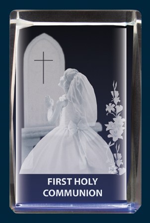 Girl First Holy Communio Laser Glass Block