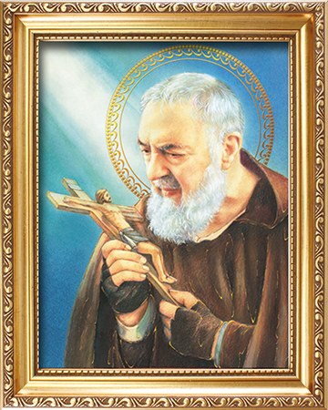 St Pio Gold Framed Picture (30 x 25cm)
