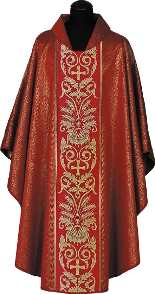 Dark Red Chasuble with Gold Crosses Design