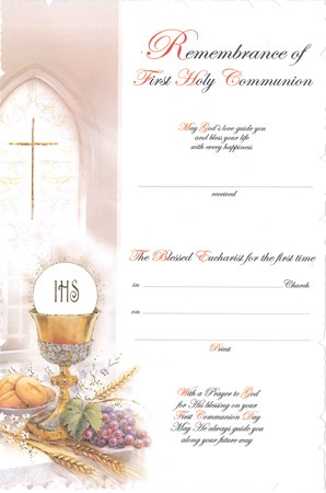 Symbolic First Holy Communion Certificate