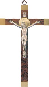 Wall Wooden Crucifix with Metal Inlay (25cm)