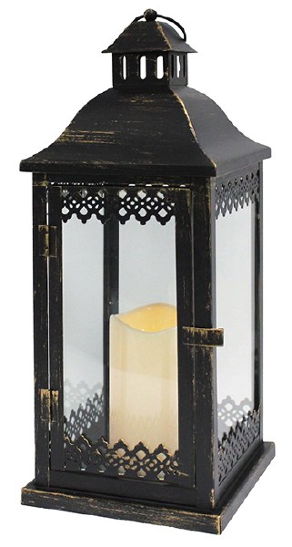 Metal & Glass Grave Lantern with LED