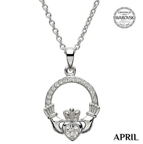 Claddagh Birthstone Necklace With Swarovski Crystals (April)