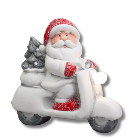 Santa on Moped with LED (13cm)
