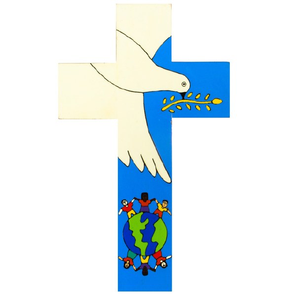 Dove of Peace Hand Painted Wooden Cross (25cm)