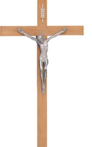 Mahogany Wooden Crucifix with Silver Corpus (37cm)