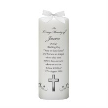 Butterflies and Cross Silver Wedding Remembrance Candle