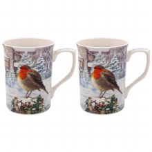 Christmas Robins Set of 2 Mugs