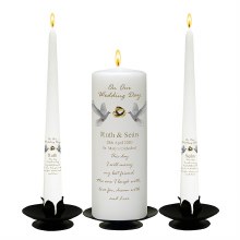 Additional picture of Doves and Gold Rings Wedding Candle Set