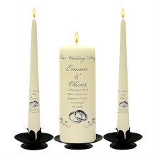 Additional picture of Butterflies and Rings Silver Wedding Candle Set