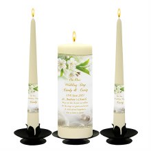 Additional picture of White Flowers and Pearl Wedding Candle Set