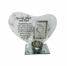 Mum and Dad Heart Plaque with Tea Light