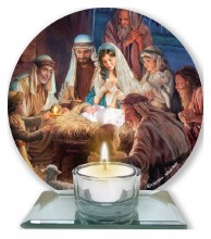 Nativity Glass Votive Silver Light Holder (12cm)