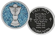 First Communion Pocket Token with Blue Glitter