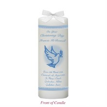 Flying Dove and Lace Blue Christening Candle