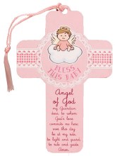 Bless This Baby Girl Wood Cross (13cm)