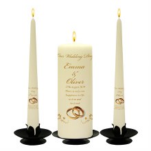 Additional picture of Butterflies and Rings Gold Wedding Candle Set