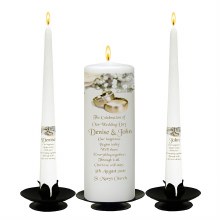 Additional picture of White Flowers and Rings Wedding Candle Set