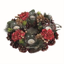 Red Floral and Pine 4 Tealight Holder