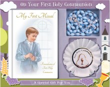 Boy First Holy Communion Book, Rosette and Rosary