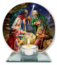 Nativity Glass Votive Light Holder (12cm)