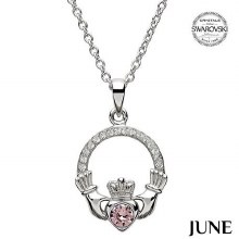 Claddagh Birthstone Necklace With Swarovski Crystals (June)