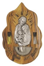 Holy Family Olive Wood Plaque with Holy Water Font