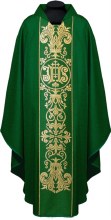 Green Chasuble with Gold Printed ihs symbols