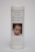 Christening Candle with Photo Silver Text