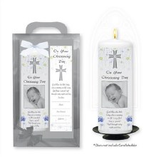 Baby Boy Baptism Candle with Bookmark (20cm)