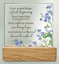 Fresh Beginning Glass Plaque on Wooden Base