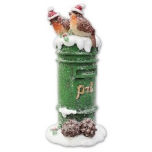 Christmas Robin on Green Postbox (16cm)
