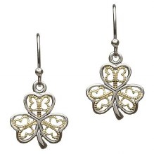 Sterling Silver W/Gold Plate Shamrock Earrings