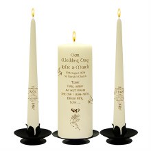 Doves and Bells Gold Wedding Candle Set