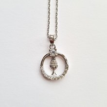 Additional picture of First Communion Pendant with Crystal and Silver Floating Chalice