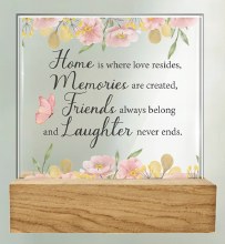 32424 Home Memories Glass Plaque with Wooden Base