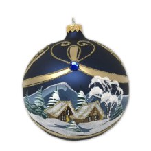 Blue and Gold Snowy Christmas Bauble Blue and Gold Snowy Christmas Bauble