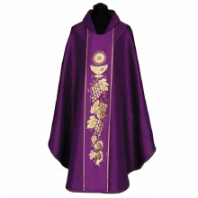 Purple Chasuble,  Gold cup and grapes Symbols