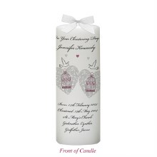 Doves and Red Ornate Hearts Christening Candle