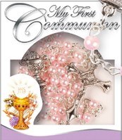 Pink Pearl First Holy Communion Rosary Beads Pink Pearl First Holy Communion Rosary Beads