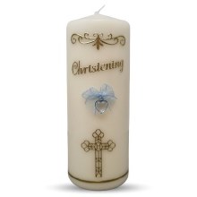 Handmade Christening  Candle with Blue Heart ang Gold Cross (22cm)