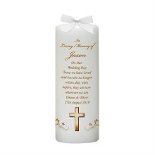 Butterflies and Cross Gold Wedding Remembrance Candle