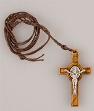 St Benedict Olive Wood Crucifix with Cord