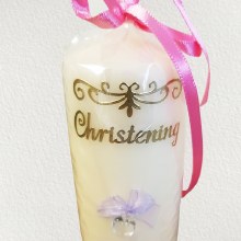 Additional picture of Handmade Christening Candle with Pink Heart and Cross (22cm)